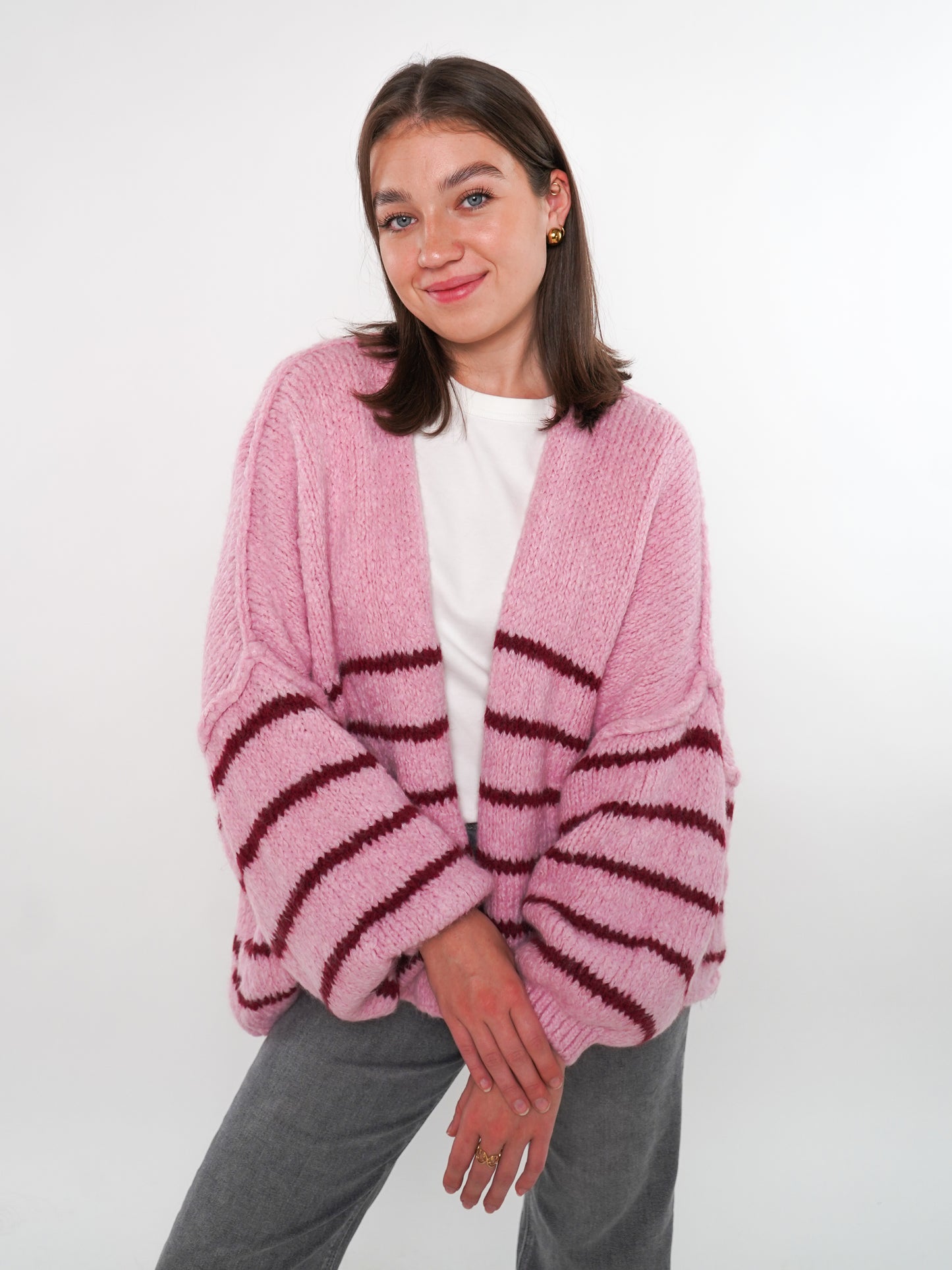 Cozy Strickjacke Felina Stripes - Rosa mit Bordeaux