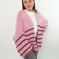 Cozy Strickjacke Felina Stripes - Rosa mit Bordeaux