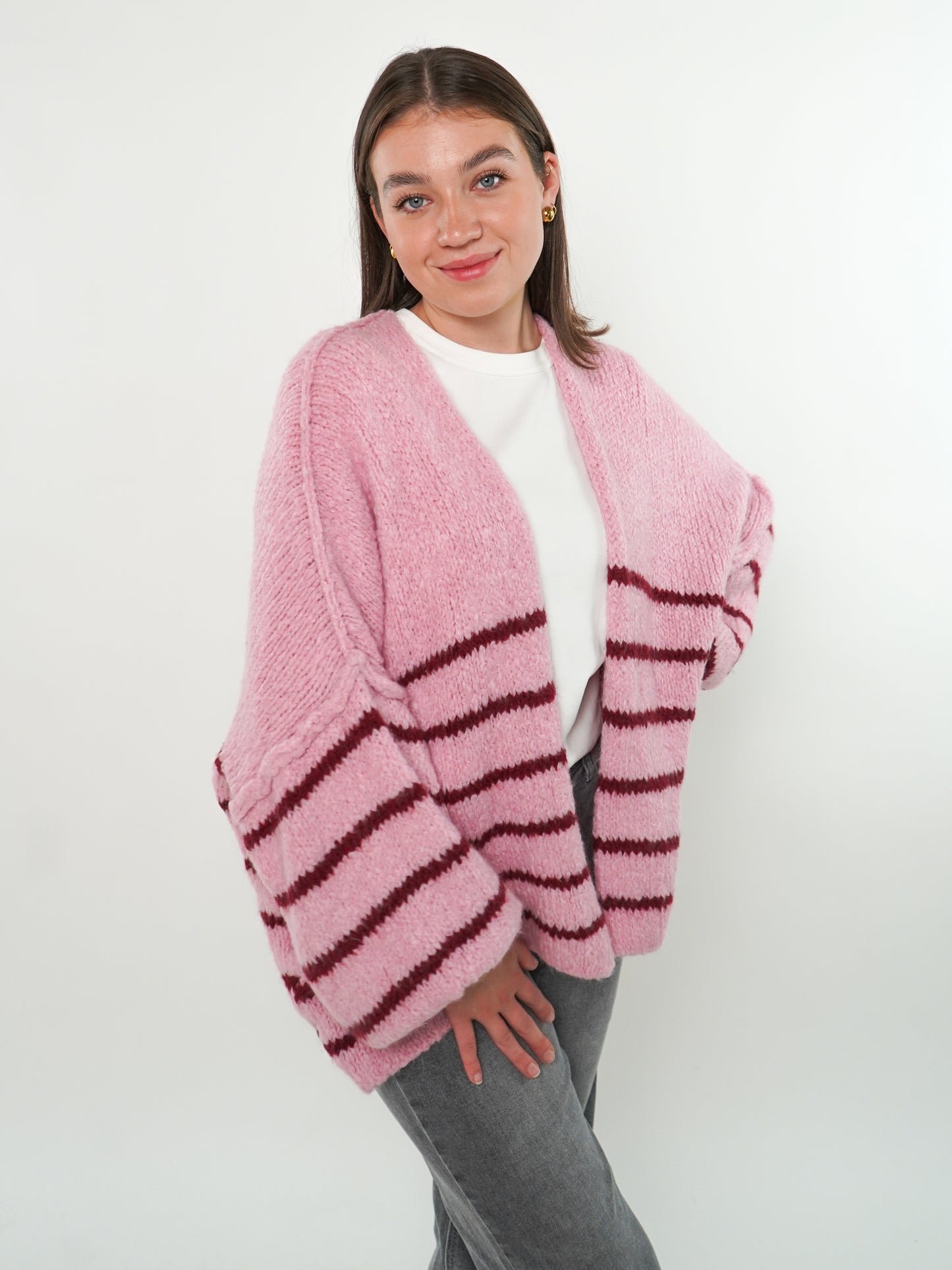 Cozy Strickjacke Felina Stripes - Rosa mit Bordeaux