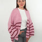 Cozy Strickjacke Felina Stripes - Rosa mit Bordeaux