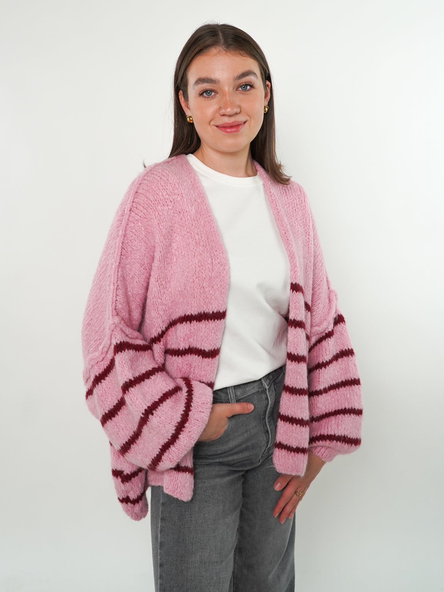 Cozy Strickjacke Felina Stripes - Rosa mit Bordeaux