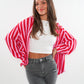 Musselinbluse Bold Stripes kurz - Rosa/Rot