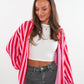 Musselinbluse Bold Stripes kurz - Rosa/Rot