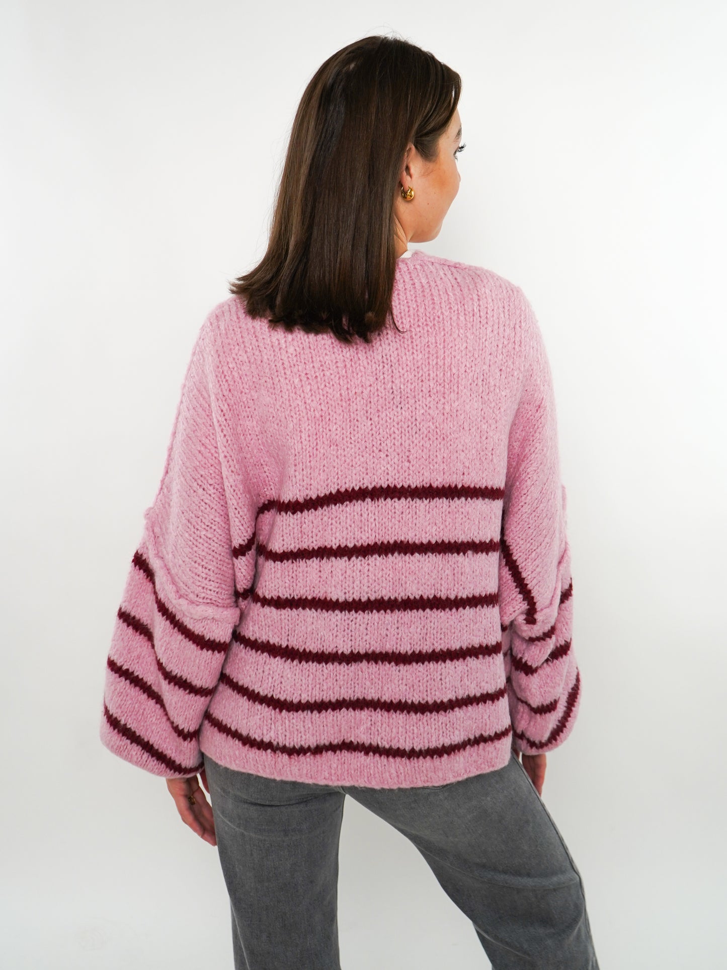 Cozy Strickjacke Felina Stripes - Rosa mit Bordeaux