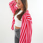 Musselinbluse Bold Stripes kurz - Rosa/Rot