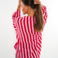 Musselinbluse Bold Stripes kurz - Rosa/Rot