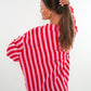 Musselinbluse Bold Stripes kurz - Rosa/Rot