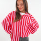 Musselinbluse Bold Stripes kurz - Rosa/Rot