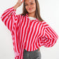 Musselinbluse Bold Stripes kurz - Rosa/Rot