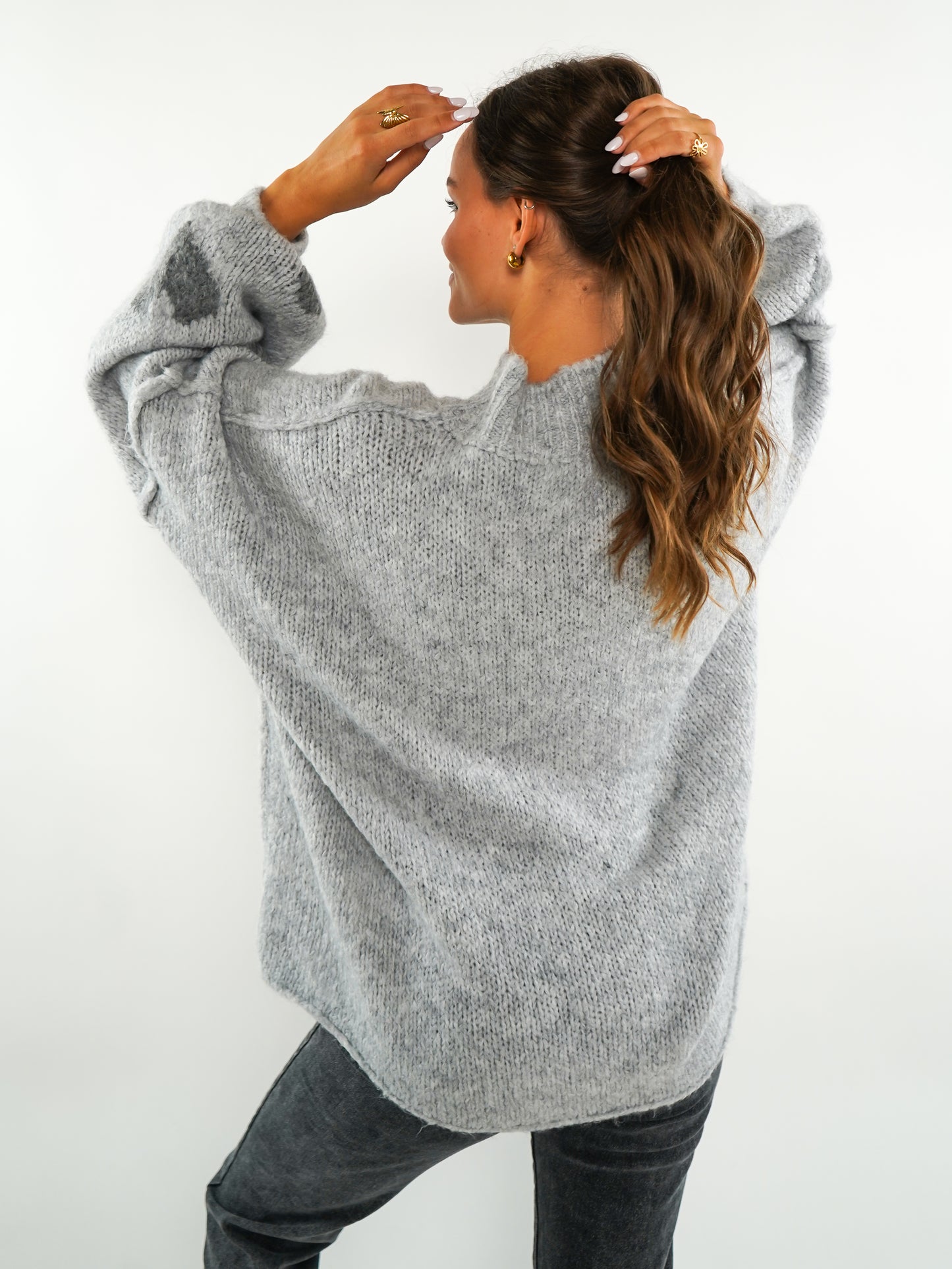 Strickpullover Felina mit Herzchen - Grau