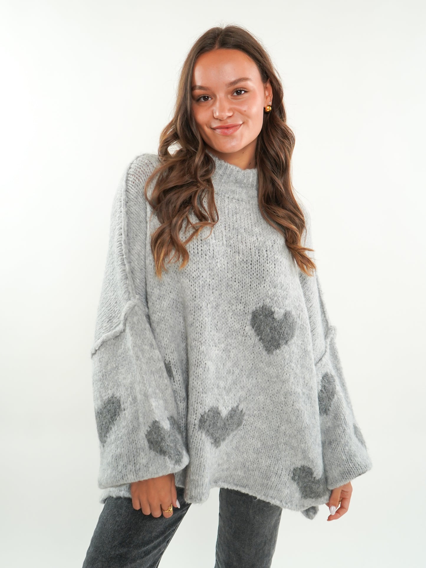 Strickpullover Felina mit Herzchen - Grau