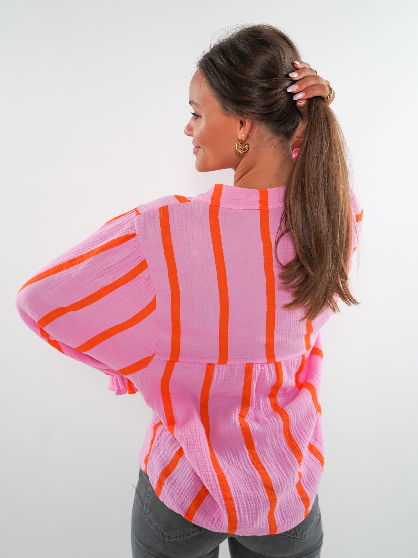 Musselinbluse Luna Wide Stripes- Rosa/Orange