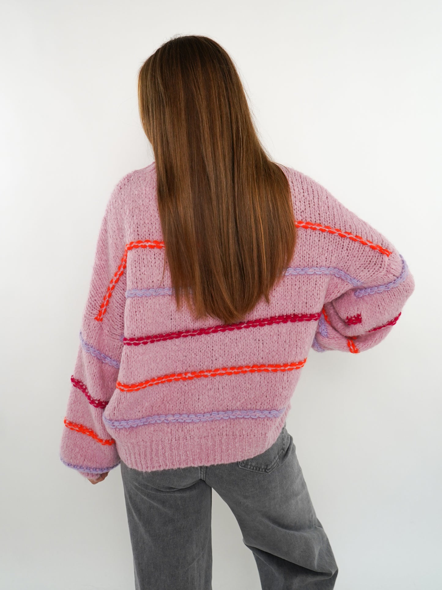 Cozy Strickpullover Stripes - Hellrosa