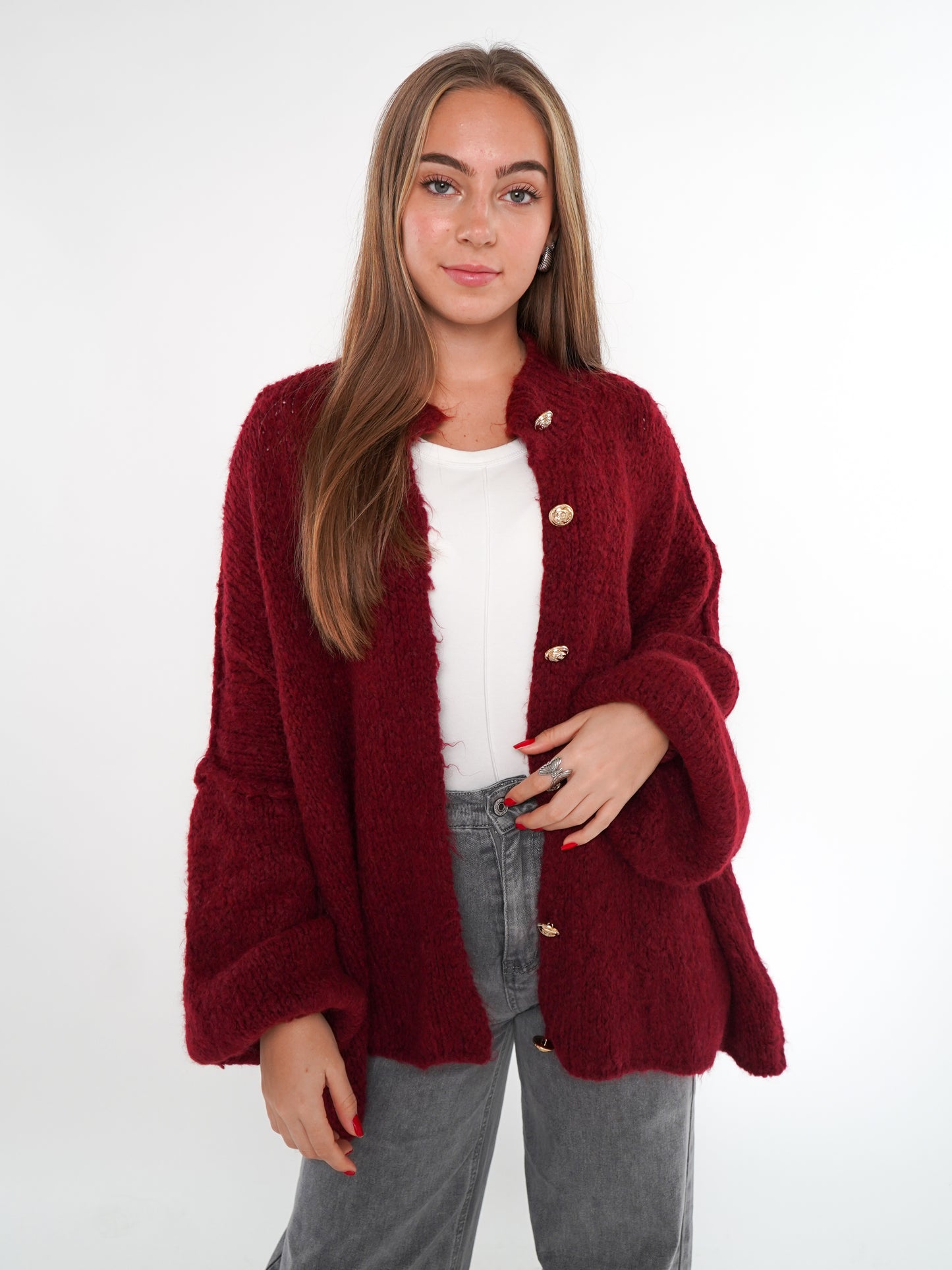 Strickjacke mit goldenen Knöpfen Ella - Bordeaux