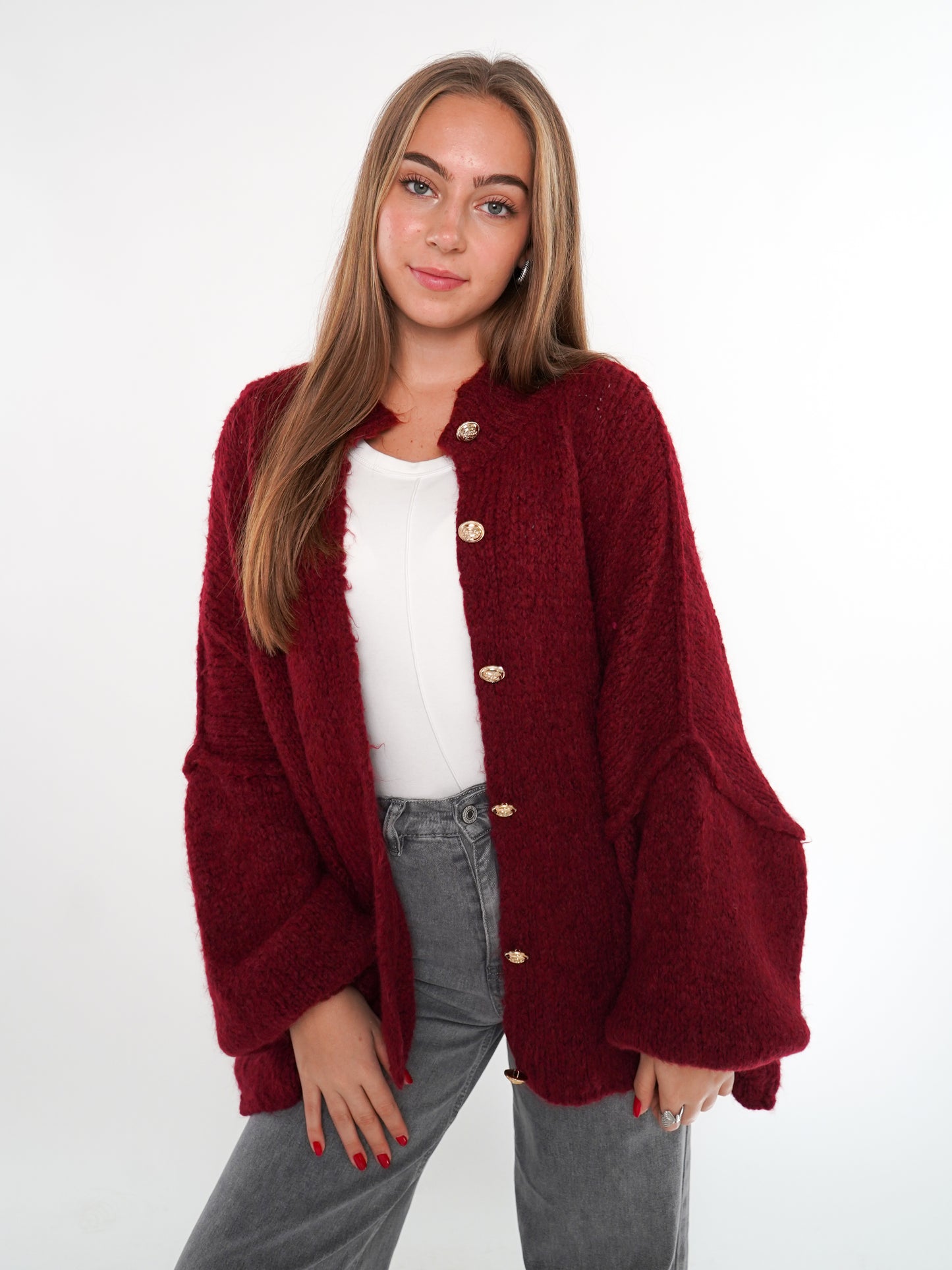 Strickjacke mit goldenen Knöpfen Ella - Bordeaux