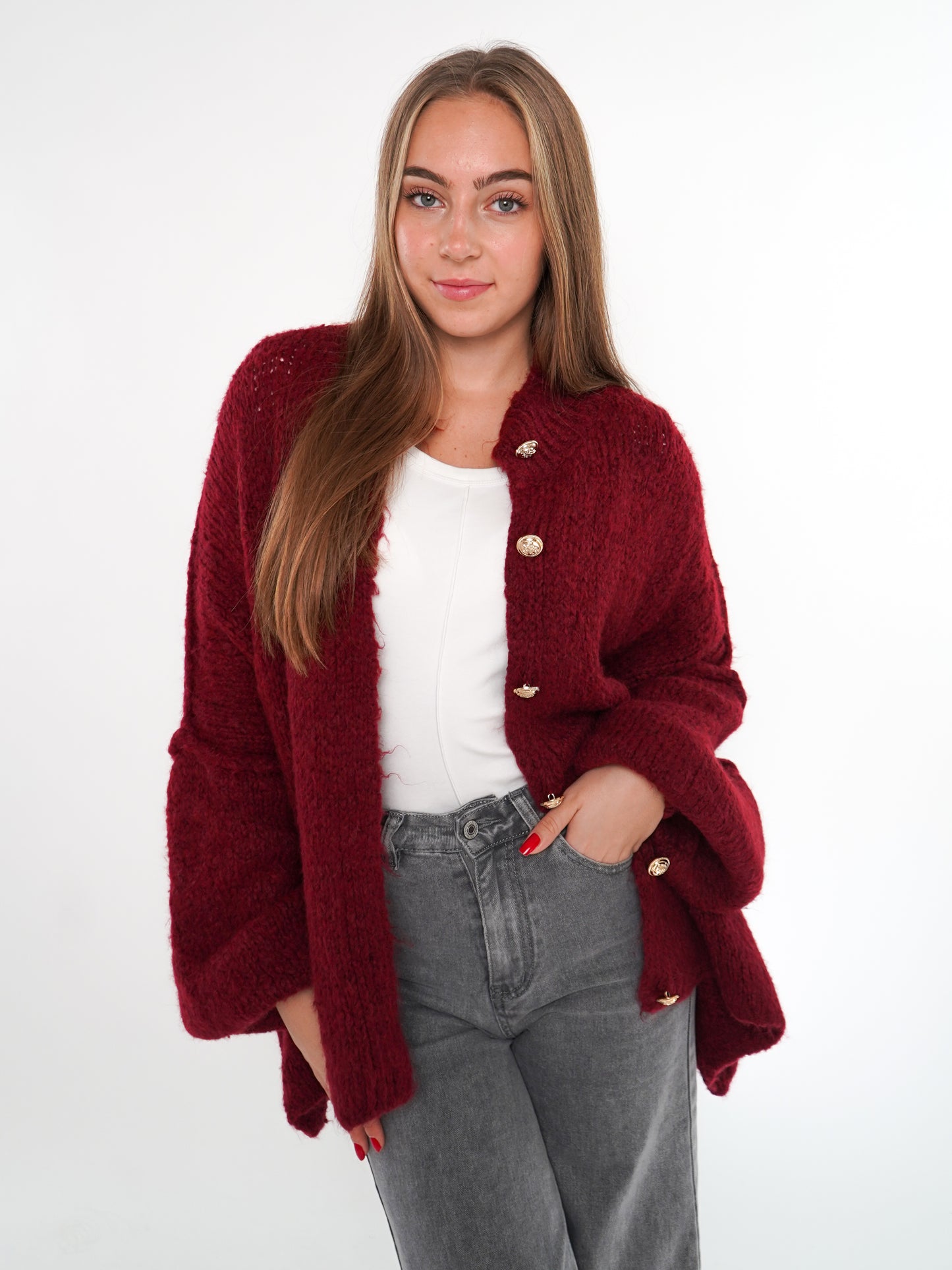 Strickjacke mit goldenen Knöpfen Ella - Bordeaux