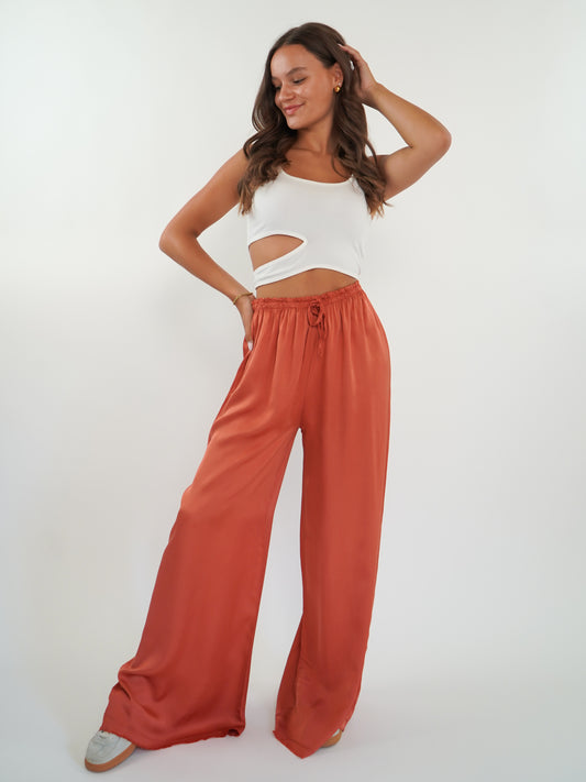 Silky Wide Leg Hose Charlie - Rostbraun