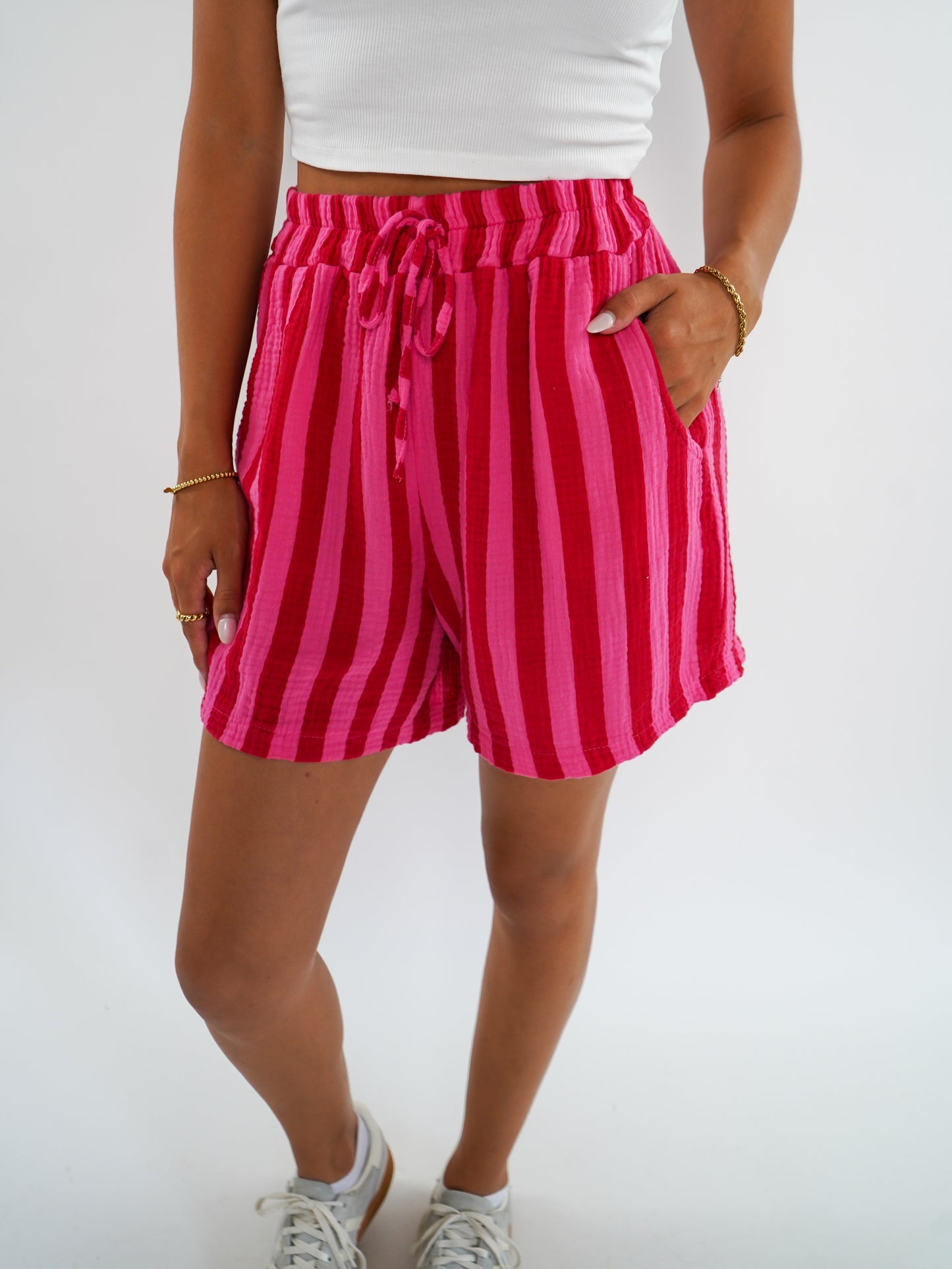 Striped Shorts Musselin - Pink/Rot