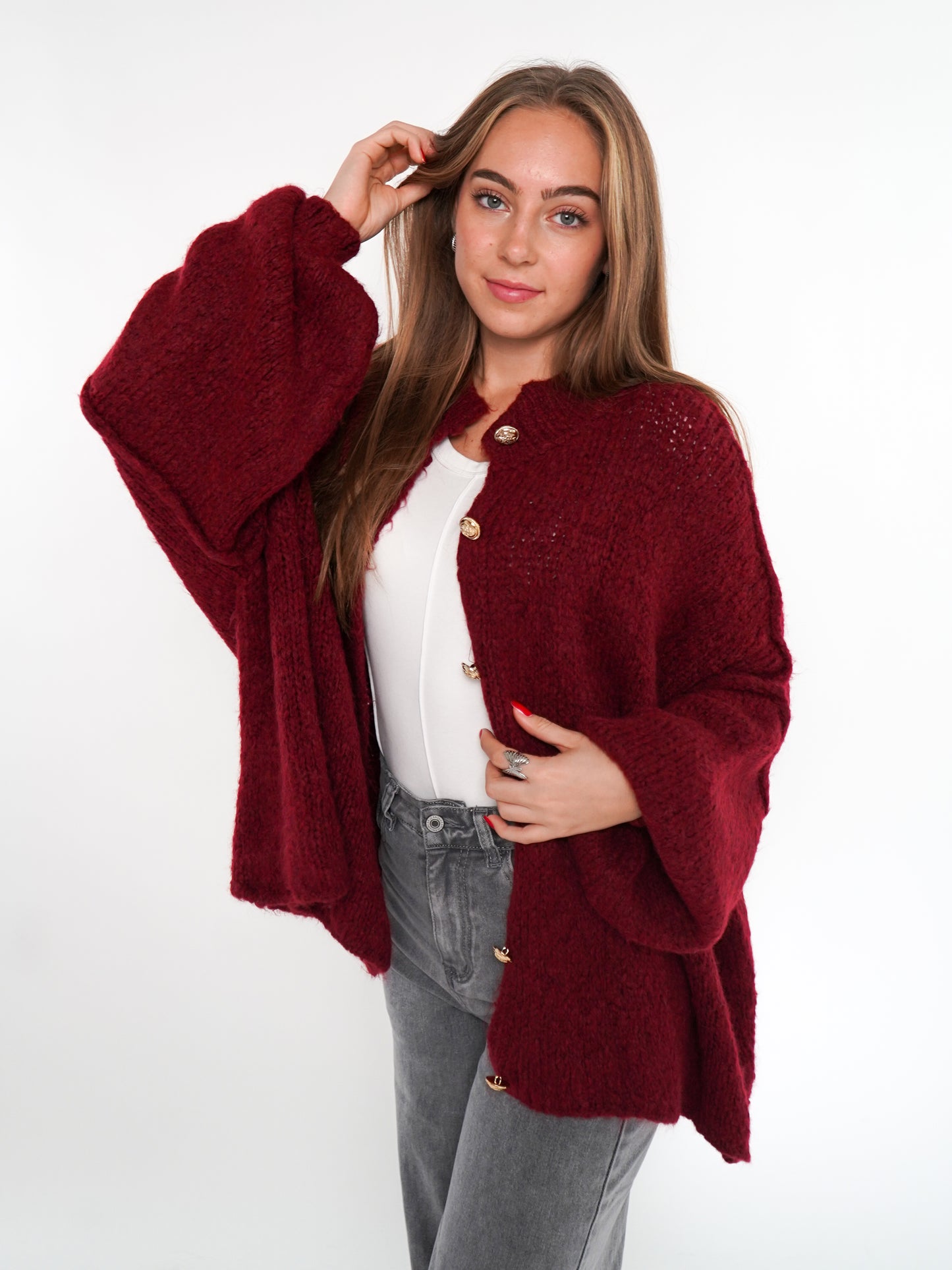 Strickjacke mit goldenen Knöpfen Ella - Bordeaux