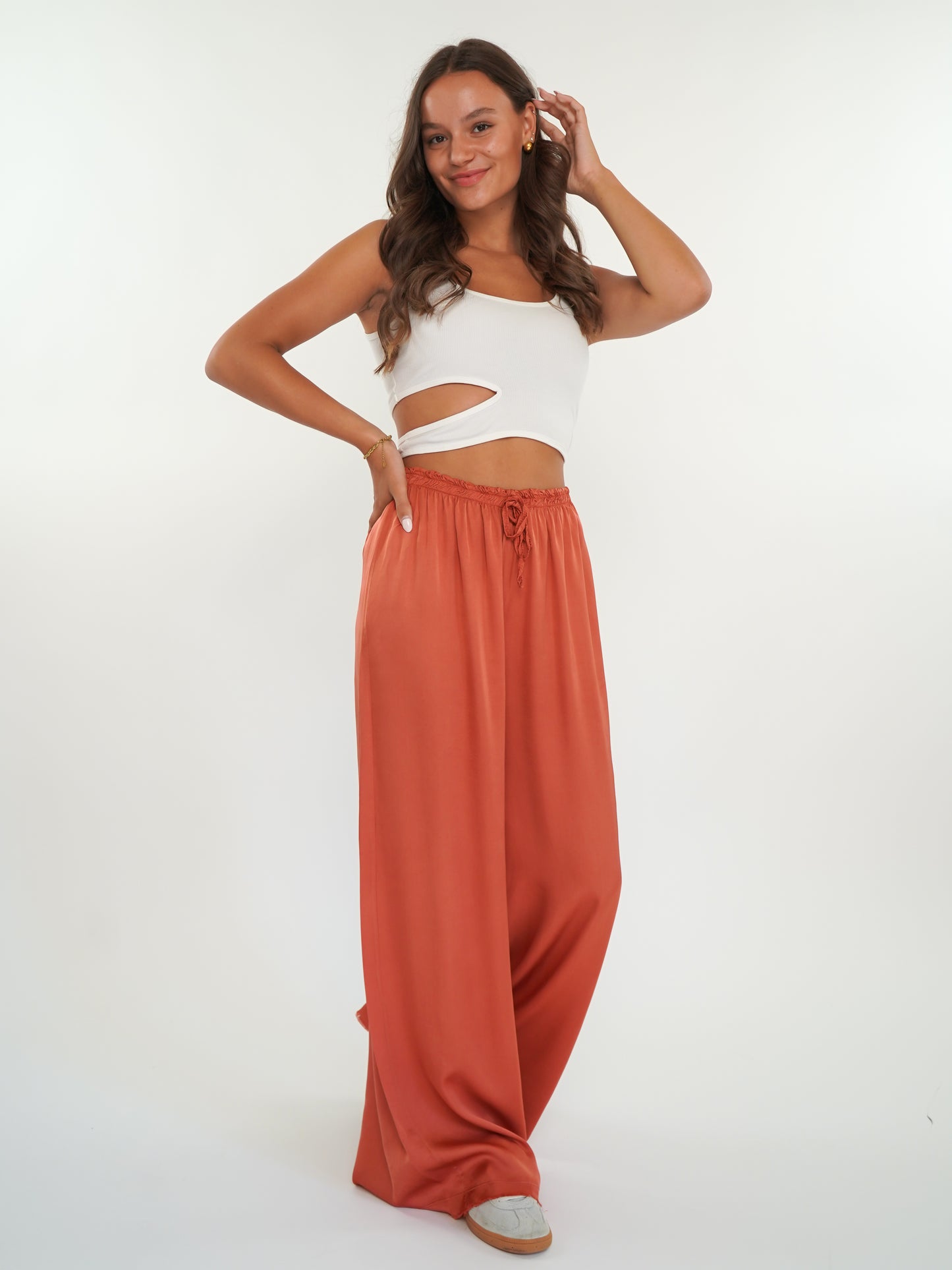 Silky Wide Leg Hose Charlie - Rostbraun