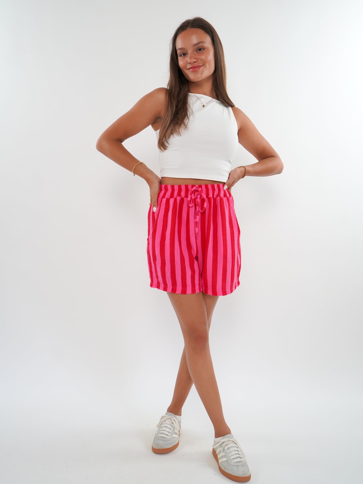 Striped Shorts Musselin - Pink/Rot