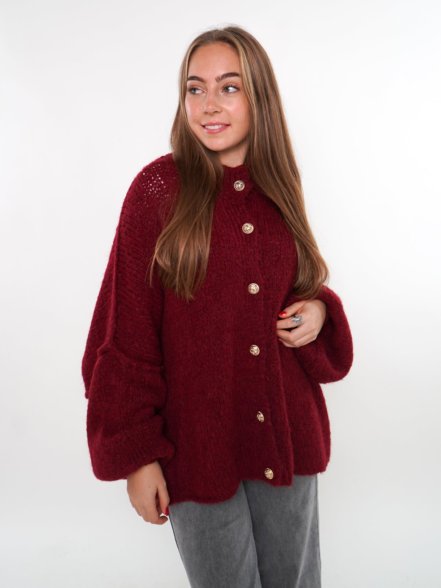 Strickjacke mit goldenen Knöpfen Ella - Bordeaux