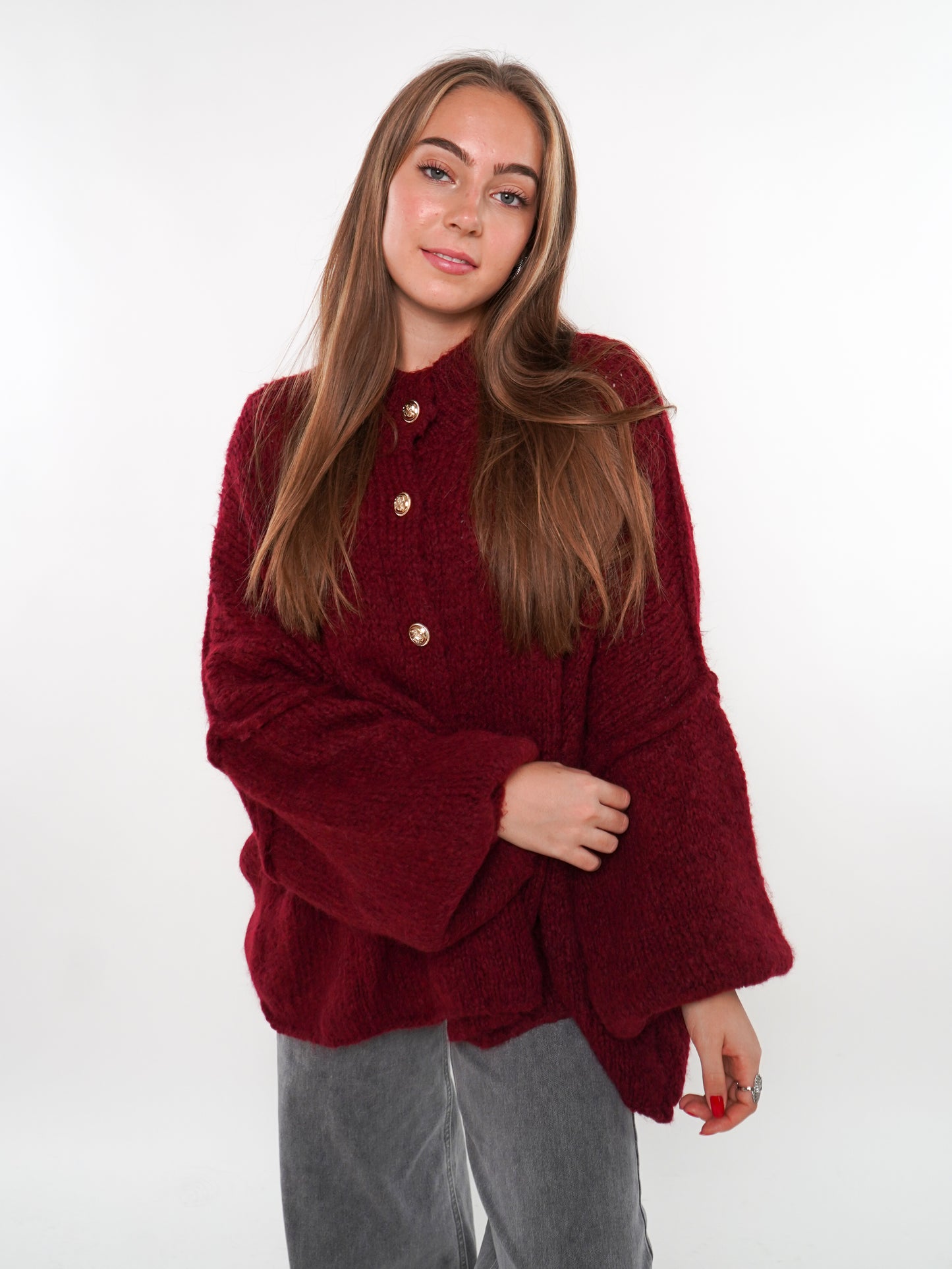 Strickjacke mit goldenen Knöpfen Ella - Bordeaux