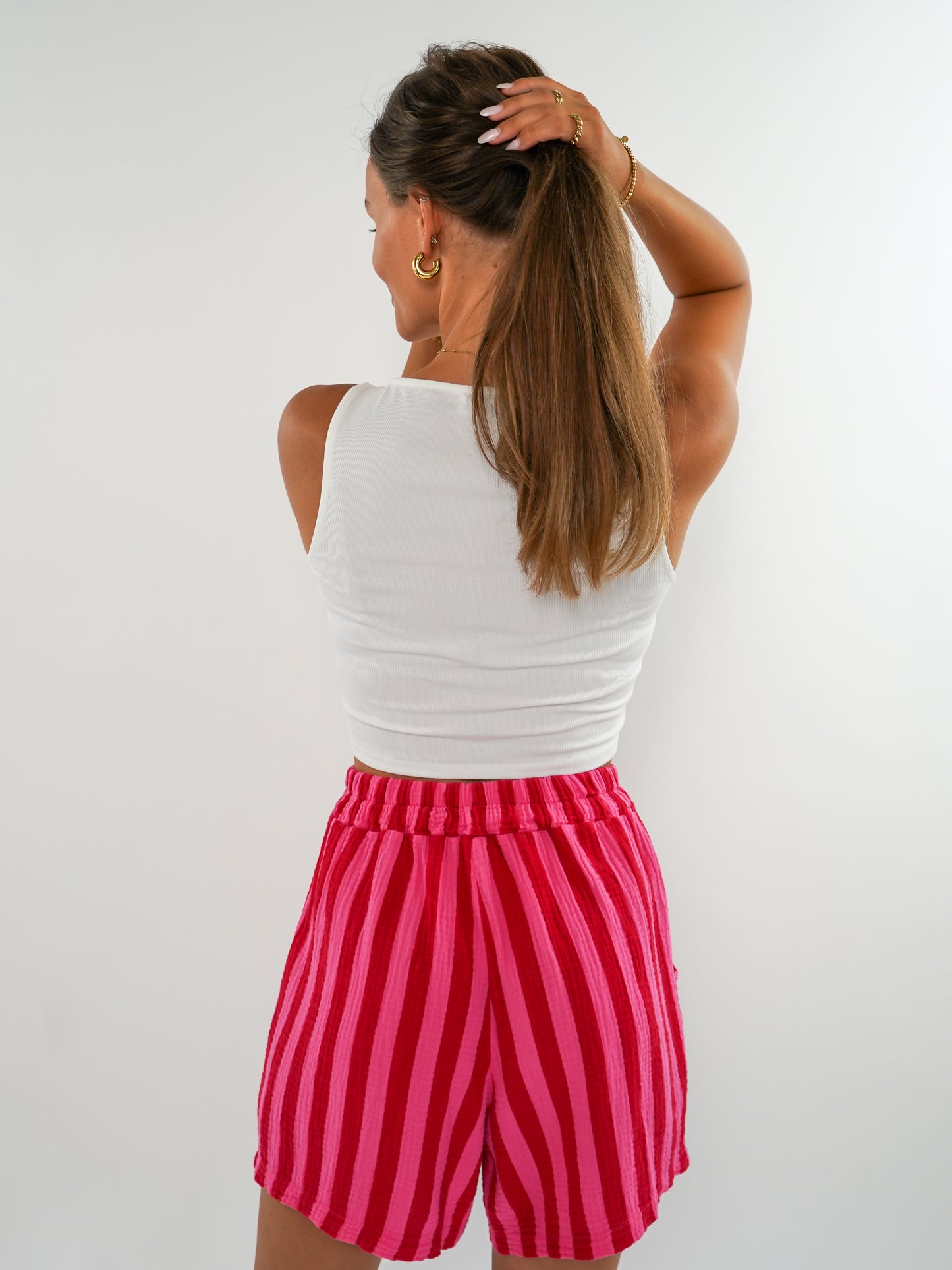 Striped Shorts Musselin - Pink/Rot