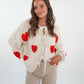 LUCKY DEAL 1224 Heart Knit Bow Jacket Cremebeige - vom Umtausch ausgeschlossen -