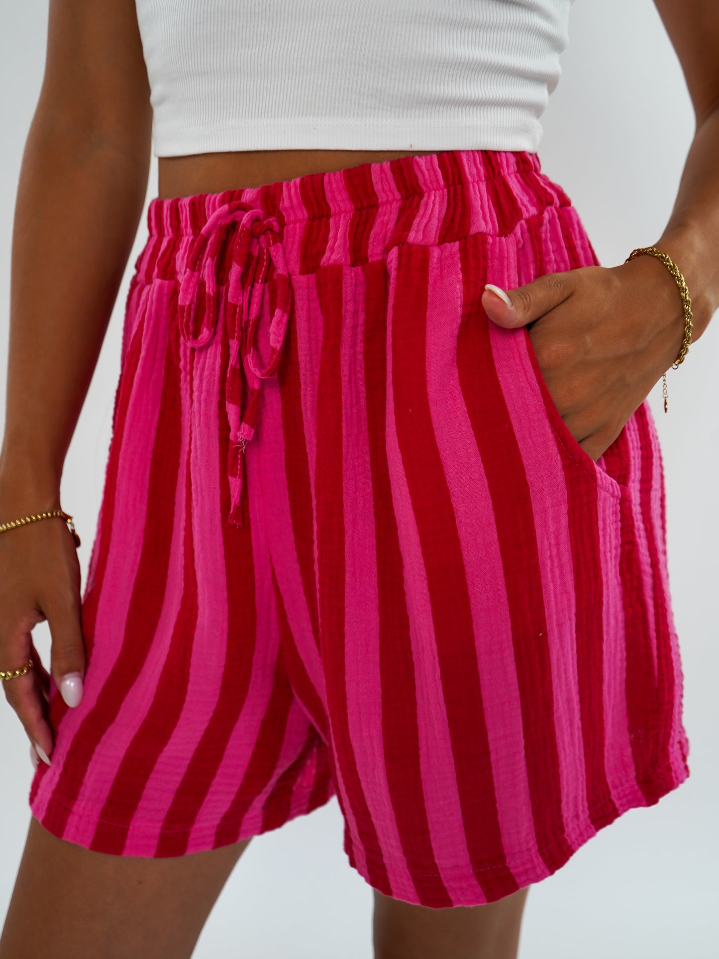 Striped Shorts Musselin - Pink/Rot