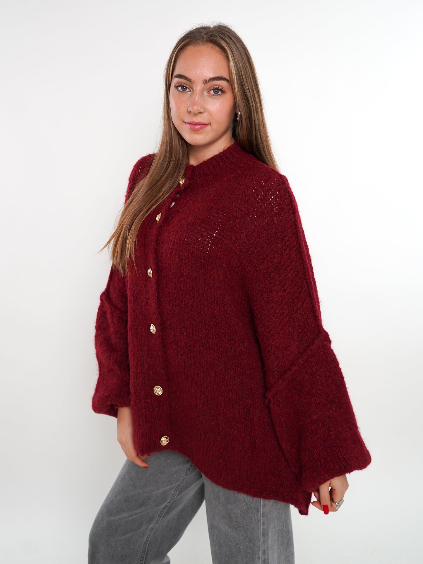 Strickjacke mit goldenen Knöpfen Ella - Bordeaux