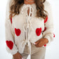 LUCKY DEAL 1224 Heart Knit Bow Jacket Cremebeige - vom Umtausch ausgeschlossen -