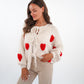 LUCKY DEAL 1224 Heart Knit Bow Jacket Cremebeige - vom Umtausch ausgeschlossen -