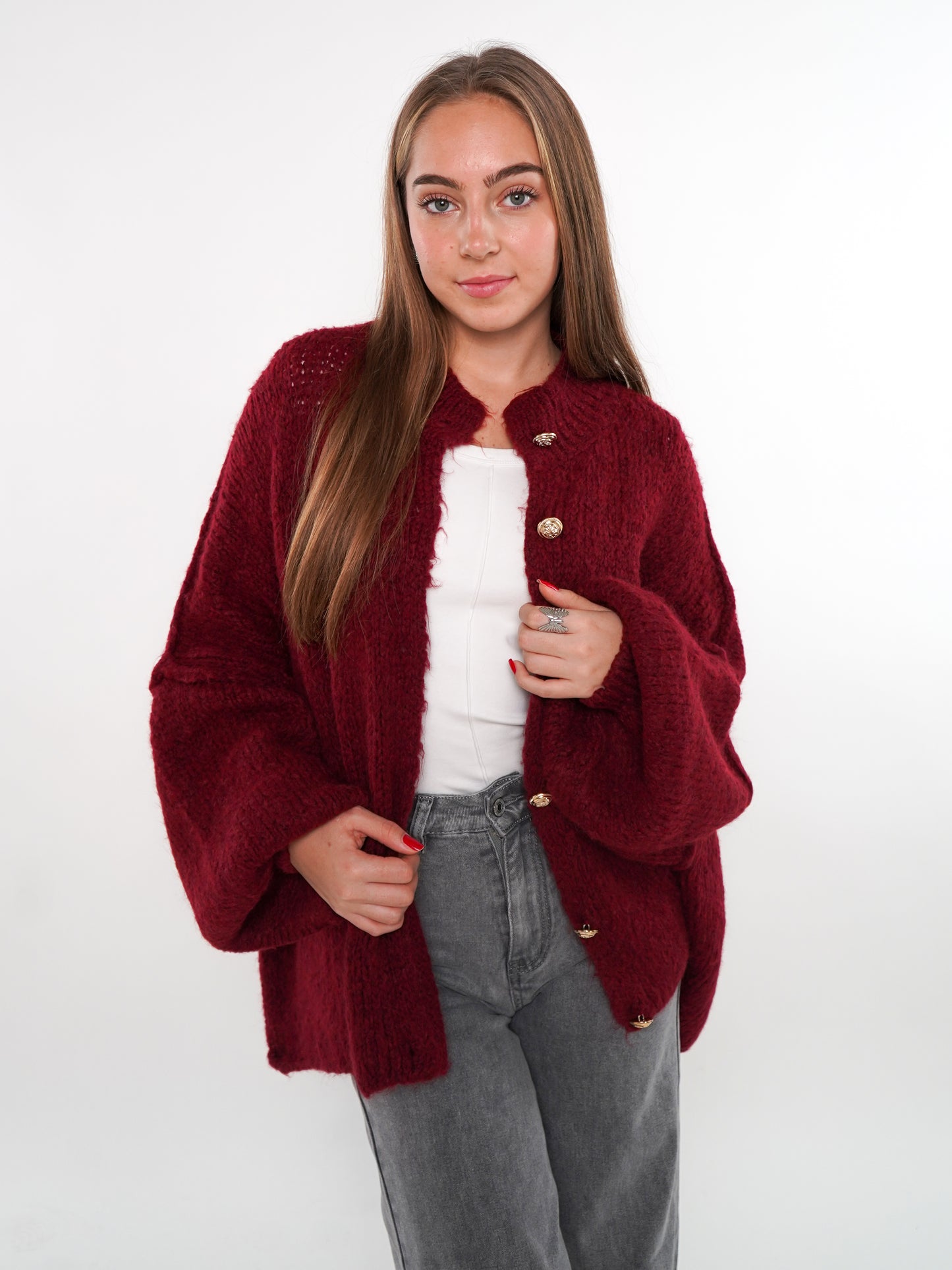 Strickjacke mit goldenen Knöpfen Ella - Bordeaux