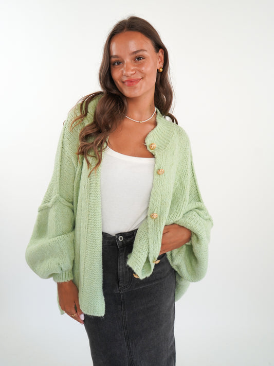 Strickjacke mit goldenen Knöpfen Ella - Matcha