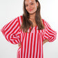 Musselin Midikleid Lotta Stripes - Rosa/Rot