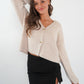 Strickjacke Paula Langarm - Creme mit Taupe