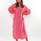 Musselin Midikleid Lotta Stripes - Rosa/Rot