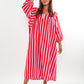 Musselin Midikleid Lotta Stripes - Rosa/Rot