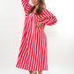 Musselin Midikleid Lotta Stripes - Rosa/Rot