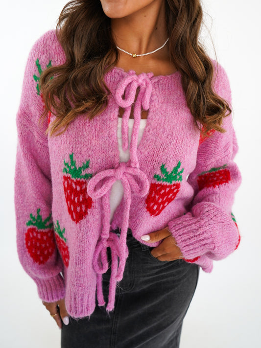 Strawberry Knit Bow Jacket Rosa