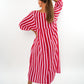 Musselin Midikleid Lotta Stripes - Rosa/Rot