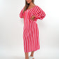 Musselin Midikleid Lotta Stripes - Rosa/Rot