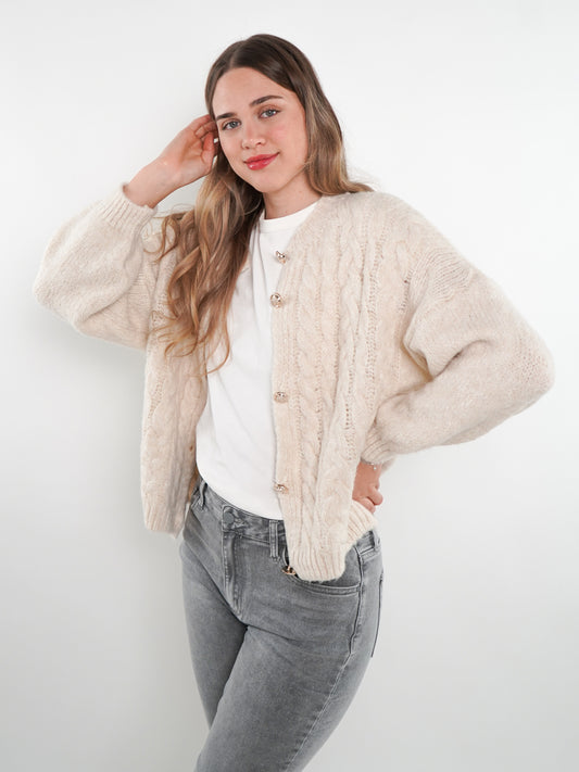 Zopfmuster Strickjacke Alexa - Creme