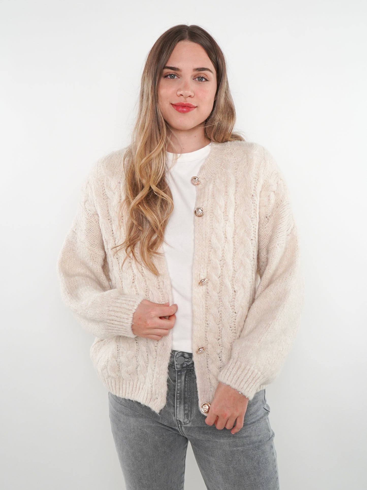 Zopfmuster Strickjacke Alexa - Creme