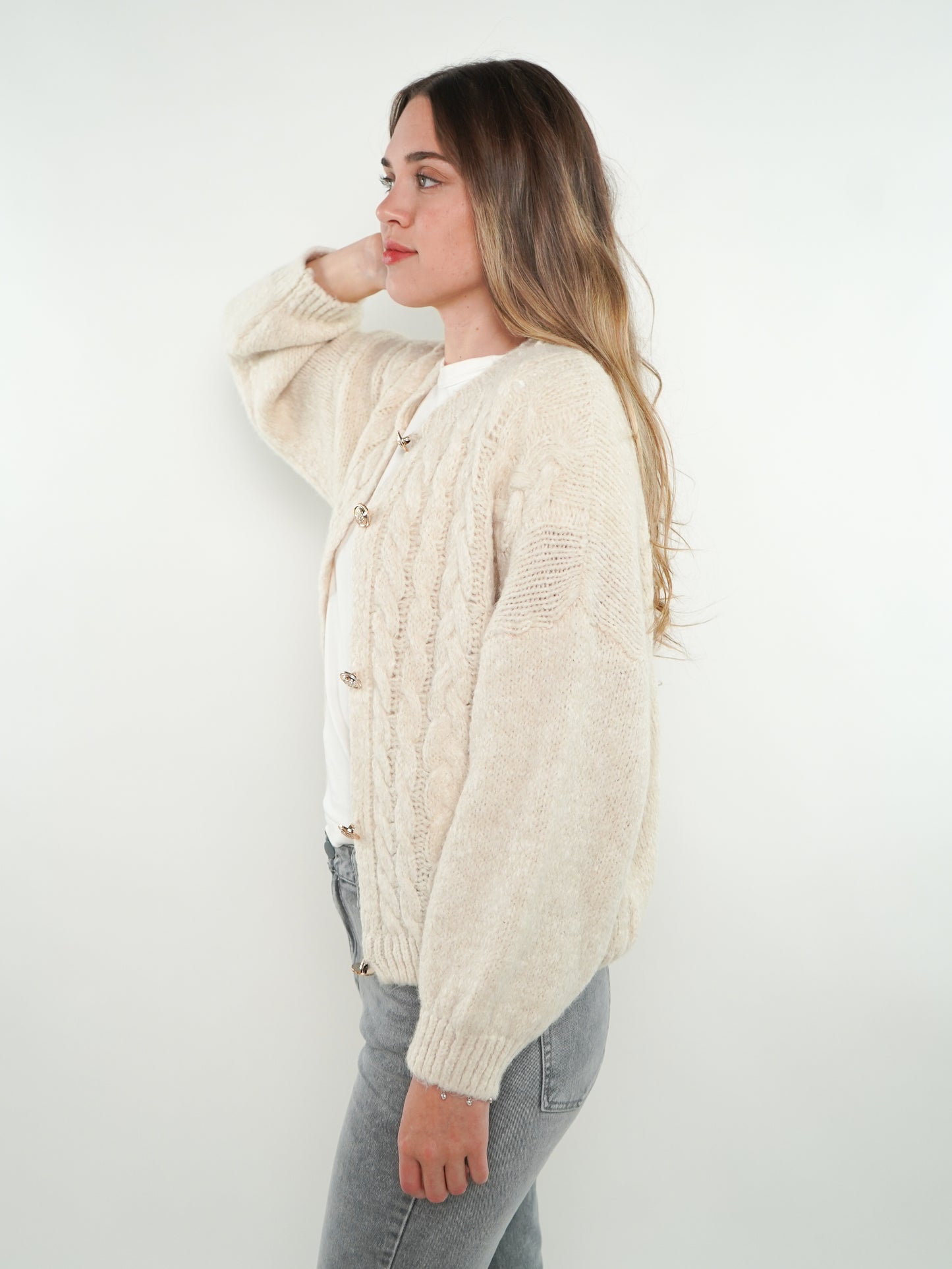 Zopfmuster Strickjacke Alexa - Creme