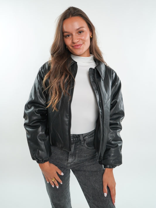 Basic Leather Winterjacket - Schwarz