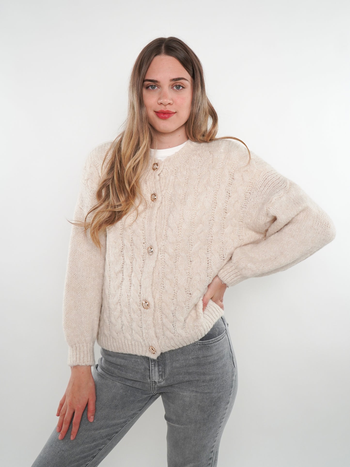 Zopfmuster Strickjacke Alexa - Creme