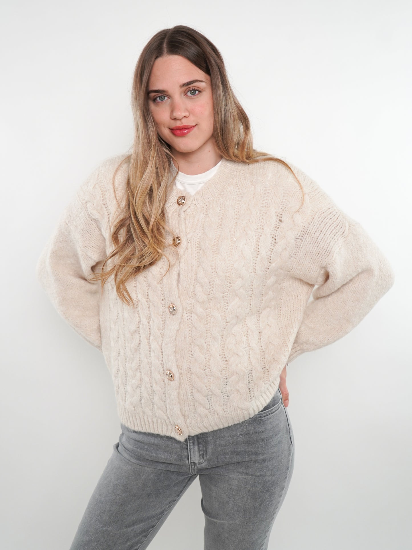 Zopfmuster Strickjacke Alexa - Creme