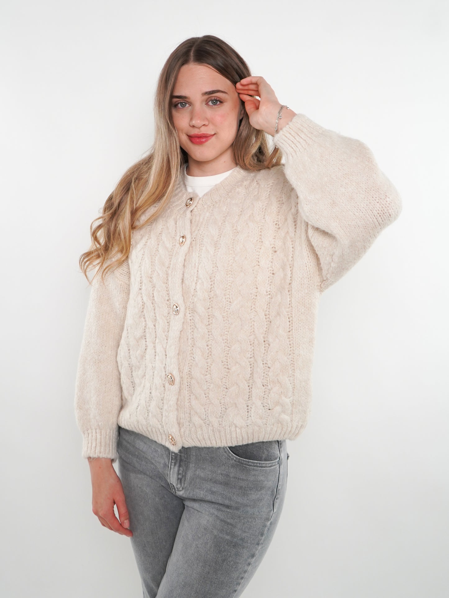 Zopfmuster Strickjacke Alexa - Creme